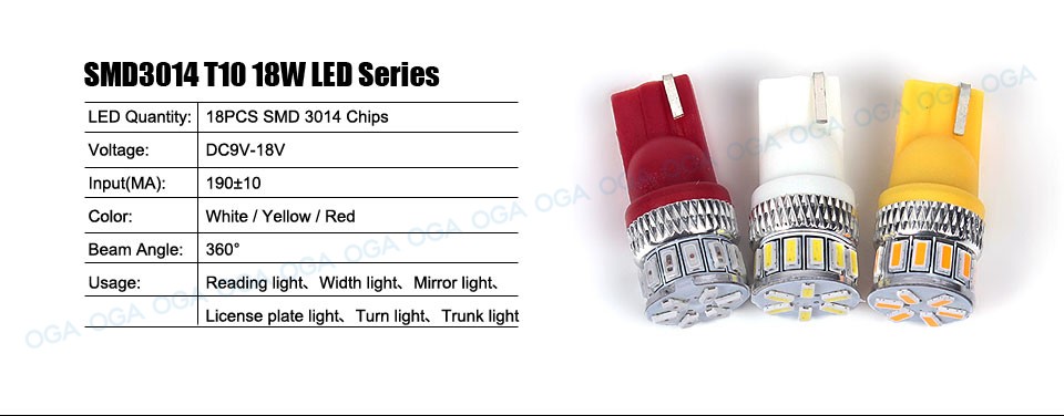 OGA 4PCS Extremely Bright 3014 Chipsets 194 168 2825 W5W T10 New Style LED Bulbs Xenon White 2 Years Warranty Included