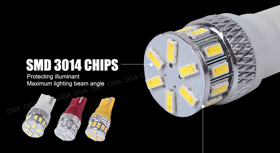 OGA 4PCS Extremely Bright 3014 Chipsets 194 168 2825 W5W T10 New Style LED Bulbs Xenon White 2 Years Warranty Included