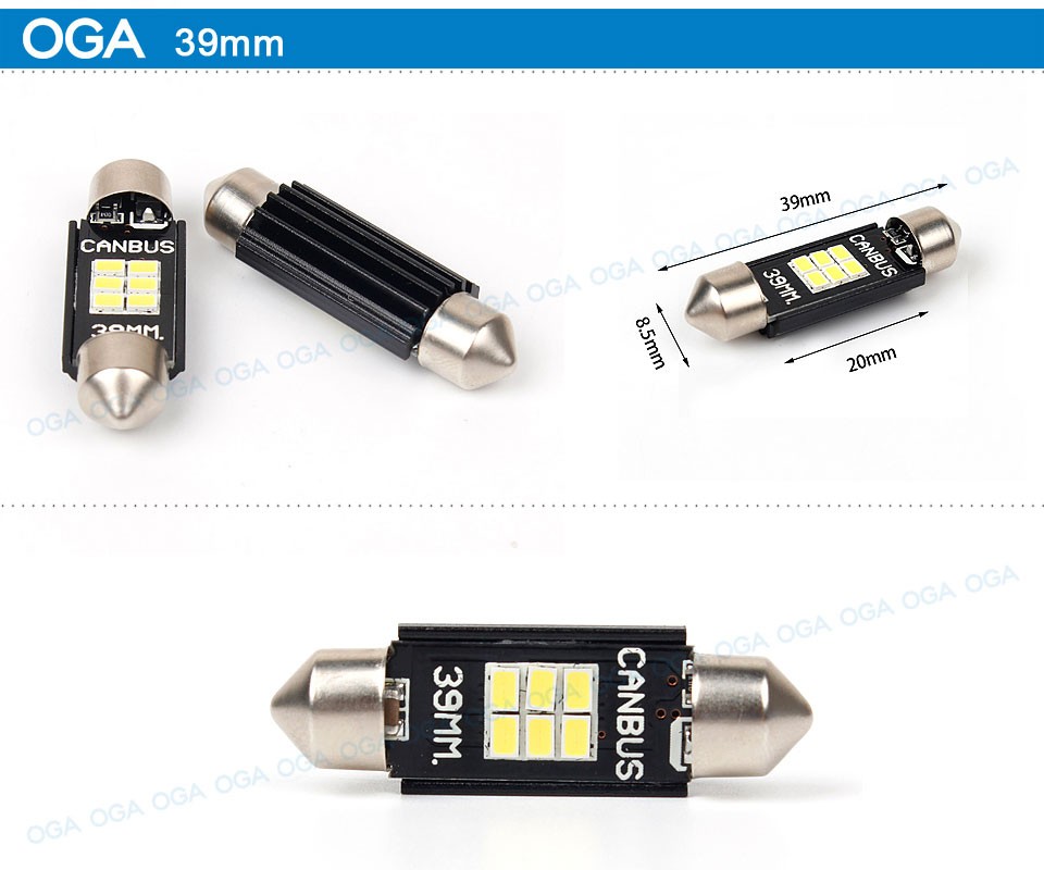 OGA 2PCS Extremely Bright Canbus Error Free 31mm 36mm 39mm 41mm Festoon Dome C5W Car LED Light Bulb