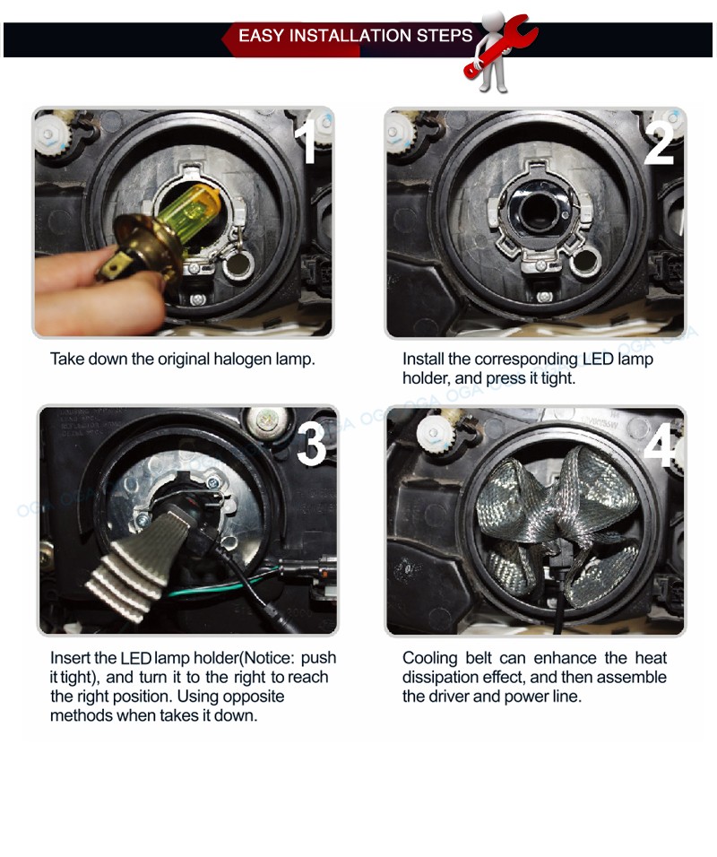 OGA 2PCS 20W 3000LM For LUXEON MZ LED 880 881 H1 H3 H4 HB2 9003 H7 H8 H9 H11 9005 HB3 9006 HB4 Car Headlight Lamp Easy Install